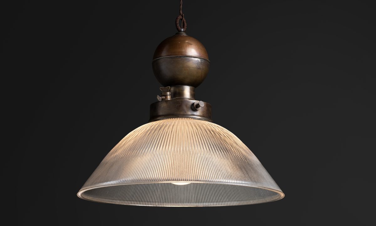 Holophane Glass & Brass Gas Lamp Pendant :: Obsolete